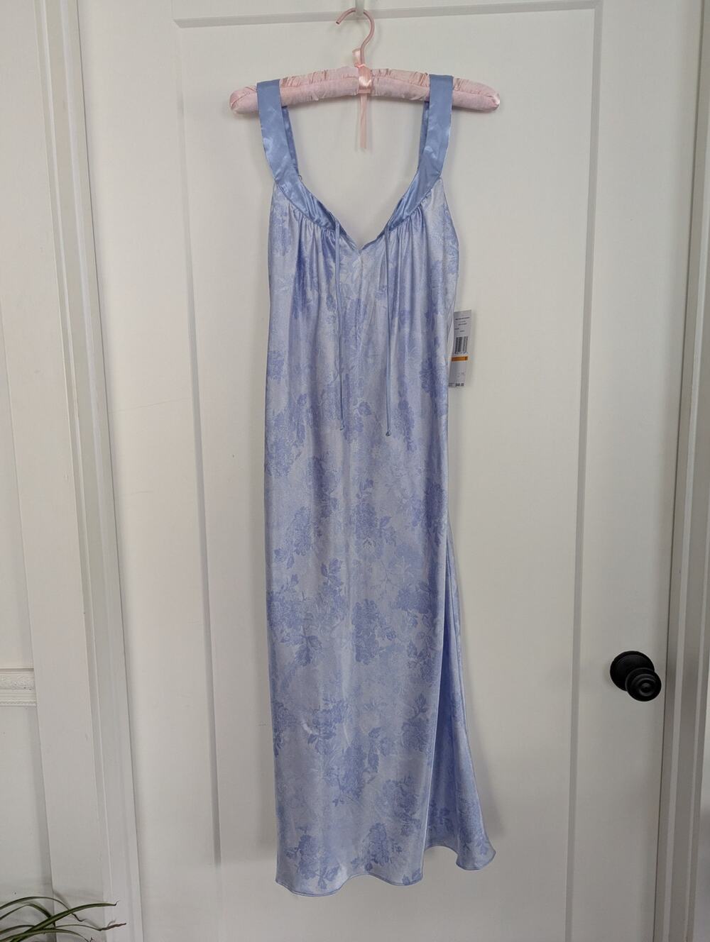 NWT Jones New York Intimates Nightgown S Light Blue Floral Satin Slip Dress